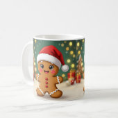クリスマス帽子をかぶったかわいいジンジャーマン コーヒーマグカップ (正面左)