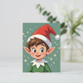 クリスマス帽子をかぶったかわいい小さな妖精 ポストカード (スタンド正面)