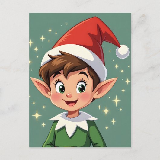 クリスマス帽子をかぶったかわいい小さな妖精 ポストカード (正面)