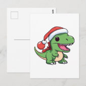 クリスマス帽子をかぶったかわいいT-レックス恐竜 ポストカード (正面/裏面)
