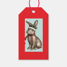 クリスマス帽子をかぶったウサギのギフトタグ ギフトタグ