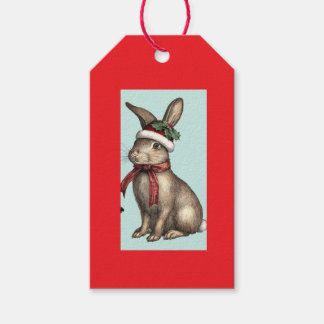 クリスマス帽子をかぶったウサギのギフトタグ ギフトタグ