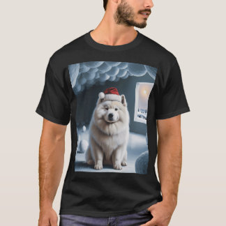 クリスマス帽子をかぶったサモエド Tシャツ