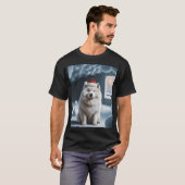 クリスマス帽子をかぶったサモエド Tシャツ (正面フル)