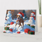 クリスマス帽子をかぶったスノーグレイハウンド カード (正面)