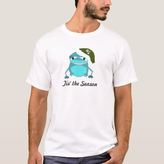 クリスマス帽子をかぶった大口カエル Tシャツ (正面)
