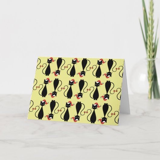 クリスマス帽子をかぶった黒猫 シーズンカード (正面)