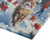 クリスマス帽子をかぶって雪に座るペルシャ猫 カッティングボード (角)