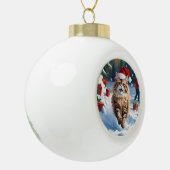 クリスマス帽子をかぶって雪に座るペルシャ猫 セラミックボールオーナメント (左)