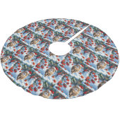 クリスマス帽子をかぶって雪に座るペルシャ猫 ブラッシュドポリエステルツリースカート (アングル)