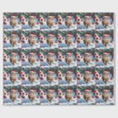 クリスマス帽子をかぶって雪に座るペルシャ猫 ラッピングペーパー (フラット)