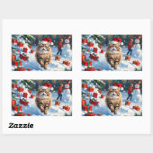 クリスマス帽子をかぶって雪に座るペルシャ猫 長方形シール (シート)