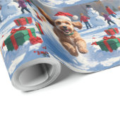 クリスマス帽子をかぶって雪の中を走るコッカプー ラッピングペーパー (ロールコーナー)