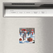 クリスマス帽子をかぶって雪の中を走るスフィンクス猫 マグネット (インサイチュ (食洗機))