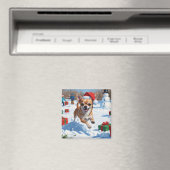 クリスマス帽子をかぶって雪の中を走るチワワ マグネット (インサイチュ (食洗機))