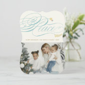 クリスマス平和の書道の葉のクラシック写真 シーズンカード (スタンド正面)