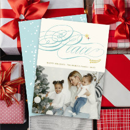 クリスマス平和の書道の葉のクラシック写真 シーズンカード