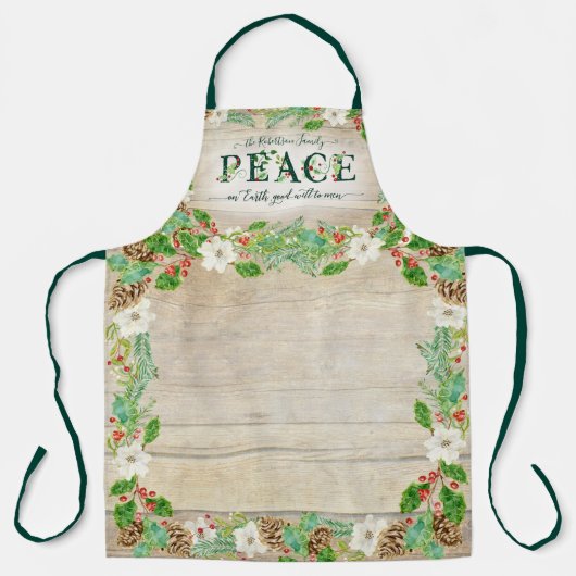 クリスマス平和オンアース家族素朴フローラリーフ エプロン (正面)