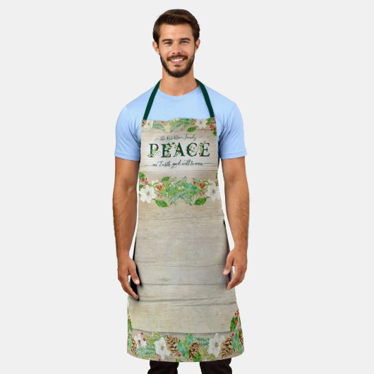 クリスマス平和オンアース家族素朴フローラリーフ エプロン (着用した状態)