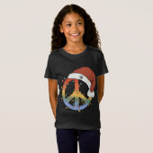 クリスマス平和サインSanta Hat平和クリスマス Tシャツ (正面フル)