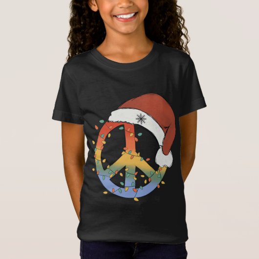 クリスマス平和サインSanta Hat平和クリスマス Tシャツ (正面)
