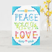 クリスマス平和ジョイ愛の水の色タイポグラフィ カード (黄色い花)