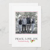 クリスマス平和ラブジョイHolly家族の名前写真 シーズンカード (正面/裏面)