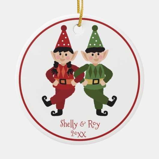 クリスマス年おもしろいのサンタ小人 セラミックオーナメント (正面)