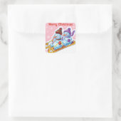 クリスマス広場のシール雪だるまスノースポーツ。 スクエアシール (バッグ)