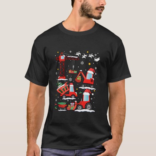 クリスマス建築車両クレーンおもしろいトラックT Tシャツ (正面)