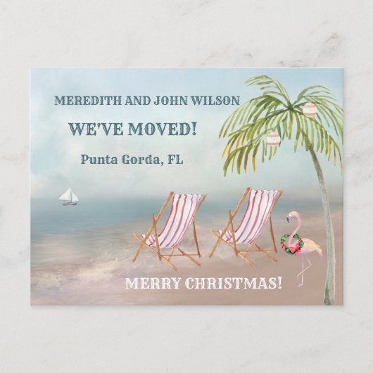 クリスマス引っ越しました水色ビーチ移動 案内ポストカード (正面)