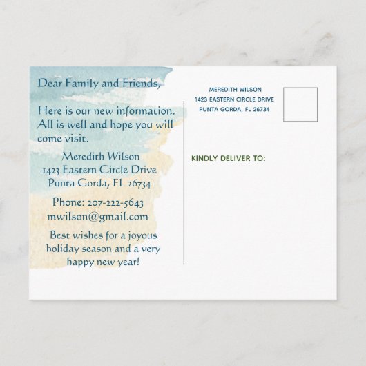 クリスマス引っ越しました海ビーチ予算の移動 案内ポストカード (裏面)