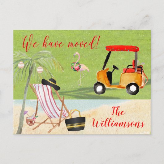 クリスマス引っ越しました海ビーチ予算の移動 案内ポストカード (正面)