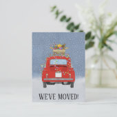 クリスマス引っ越しました赤いライト車 ポストカード (スタンド正面)