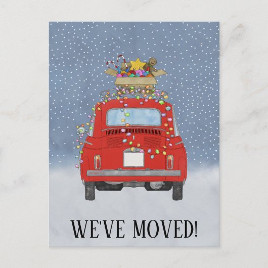 クリスマス引っ越しました赤いライト車 ポストカード (正面)