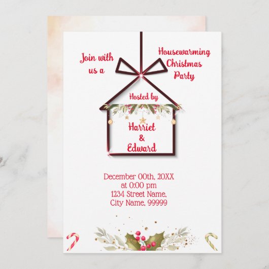 クリスマス引っ越し祝いパーティーパーティの招待状 招待状 (正面/裏面)