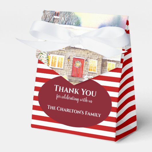 クリスマス引っ越し祝いパーティー雪コテージ水彩 フェイバーボックス (正面サイド)