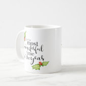 クリスマス引用文で最も素晴らしいタイムハンドレタリング コーヒーマグカップ (正面左)