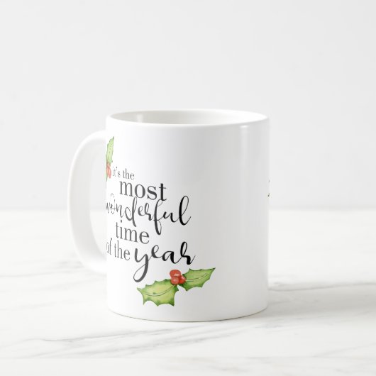 クリスマス引用文で最も素晴らしいタイムハンドレタリング コーヒーマグカップ (正面左)