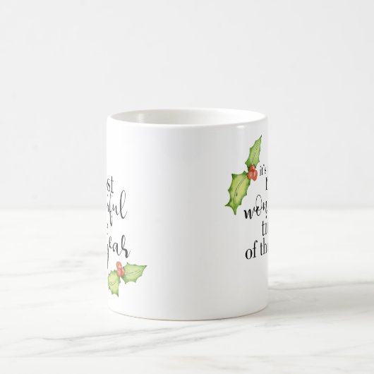 クリスマス引用文で最も素晴らしいタイムハンドレタリング コーヒーマグカップ (中央)