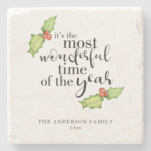 クリスマス引用文で最も素晴らしいタイムハンドレタリング ストーンコースター (正面)