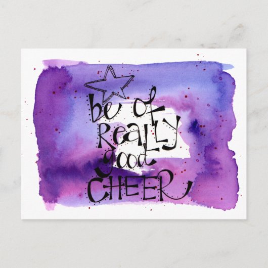 クリスマス引用文ウォーターカラーパープルレタリング ポストカード (正面)