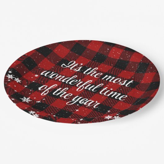 クリスマス引用文オンバッファロープレイド ペーパープレート (アングル)