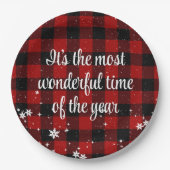 クリスマス引用文オンバッファロープレイド ペーパープレート (正面)