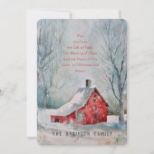 クリスマス引用文レッドファームハウススノーウィンタースケープ シーズンカード (正面)