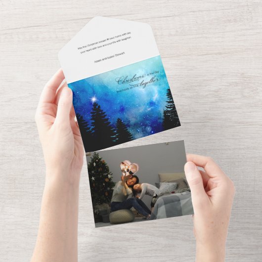 クリスマス引用文付/星空と森 オールインワン招待状 (貼ってはがせる)