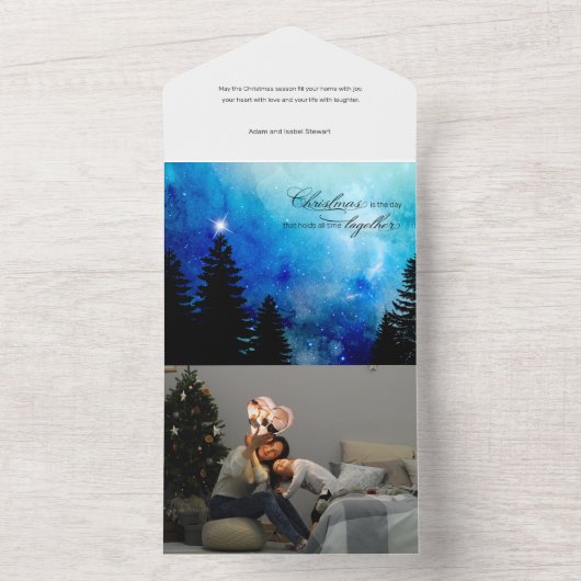 クリスマス引用文付/星空と森 オールインワン招待状 (内側)