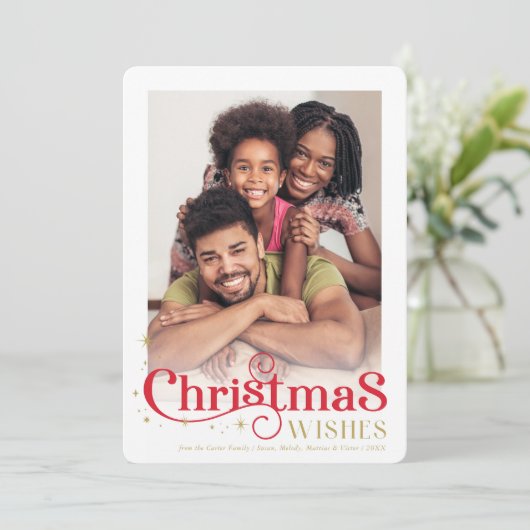 クリスマス引用文写真スタイリッシュタイポグラフィ赤 シーズンカード (スタンド正面)