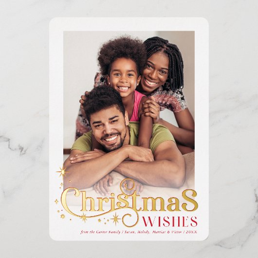 クリスマス引用文写真スタイリッシュタイポグラフィ赤 箔シーズンカード (正面)