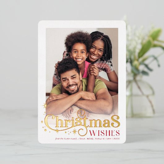 クリスマス引用文写真スタイリッシュタイポグラフィ赤 箔シーズンカード (立ち正面)